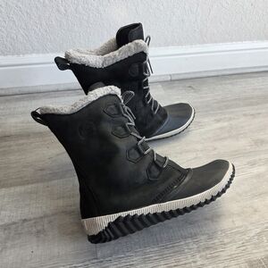 SOREL OUT N ABOUT TALL PLUS TALL Black Leather Waterproof BOOTS WOMEN Size 11
